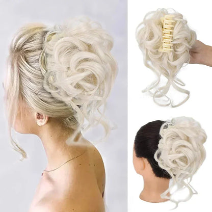 Clip-In Messy Bun Hair Extension with Curly Texture for Women, Synthetic Updo Hairpiece for Everyday & Special Events