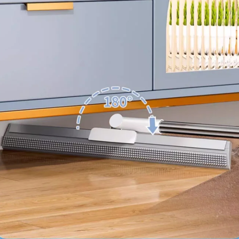 Dual-Action Floor Squeegee with Rubber Edge & Soft Bristles for Pet Hair Removal