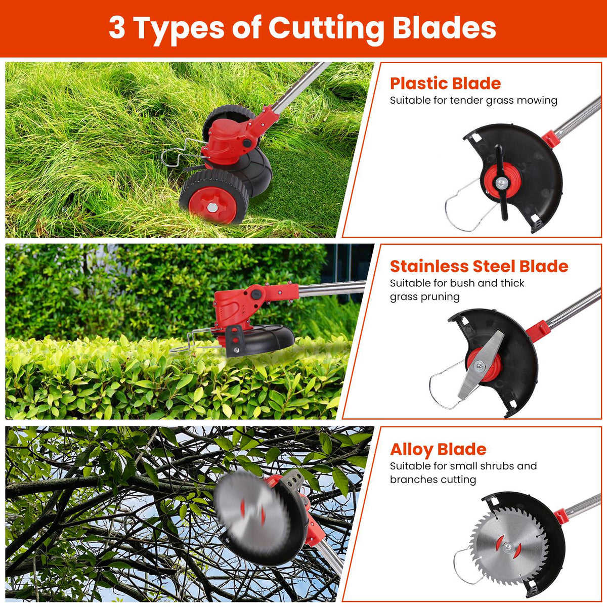 Electric Weed Eater, Electric Weed Wacker, Lawn Edger, Battery Powered Grass Cutter, Battery Weed Trimmer with Wheels