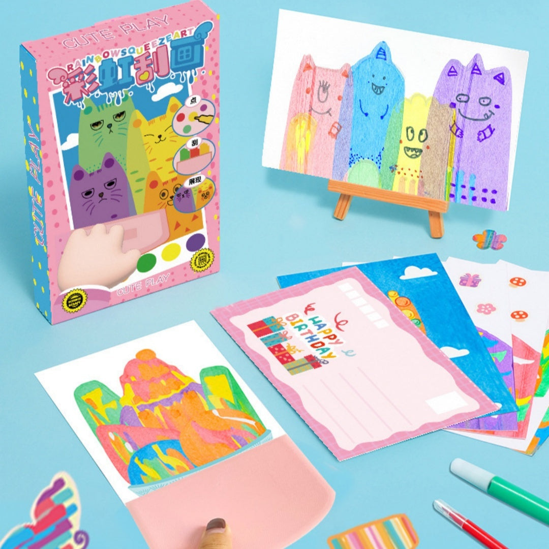 Kids Rainbow Scratch Art Kit with Squeeze Pens & Reveal Cards for Creative Screen-Free Play