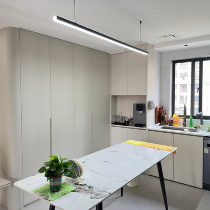 Suspended LED Strip Fixture for Countertop Islands – Dimmable Metal Bar Light with Remote in Matte or Gloss White – 39 to 102 in Adjustable