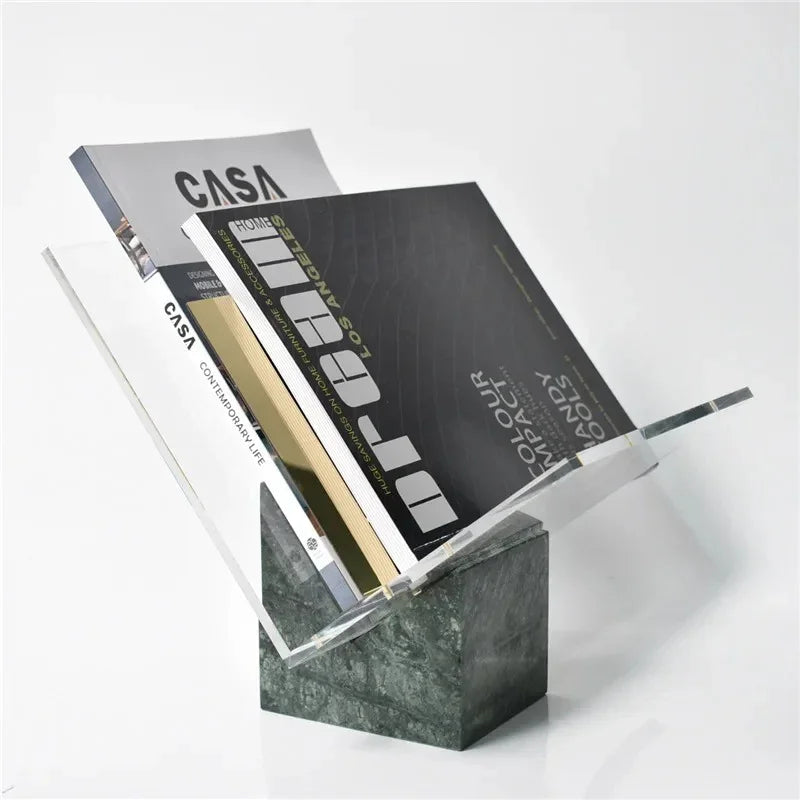 Acrylic Desktop File Sorter with Marble Finish – Letter Tray for Office Papers Books Mail – White Vertical Organizer Rack Stand for Home Wor