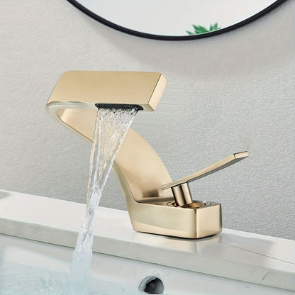 Single-Hole Waterfall Sink Faucet – 304 Stainless Steel Basin Mixer Tap for Modern Bathroom Vanities & Vessel Sinks