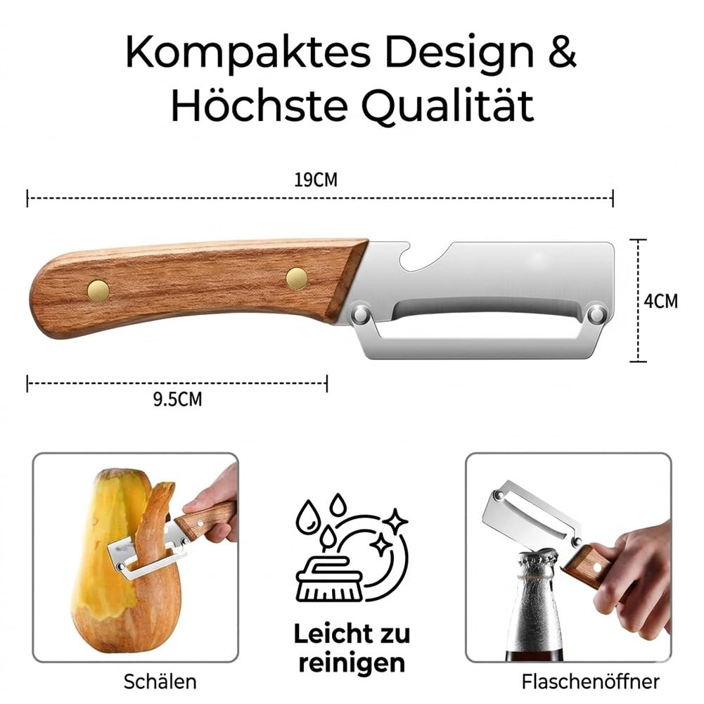 Kitchen Multitool Peeler Cutter Bottle Opener with Wood Handle 5-Piece Set for Prep Cooking Vegetables Fruit Tools Utensils Home Chef Use