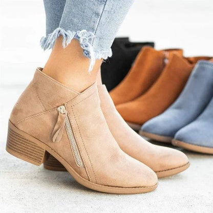 Women's Ankle Boots Suede Rubber Sole Side Zip Comfort Low Block Heel for Everyday