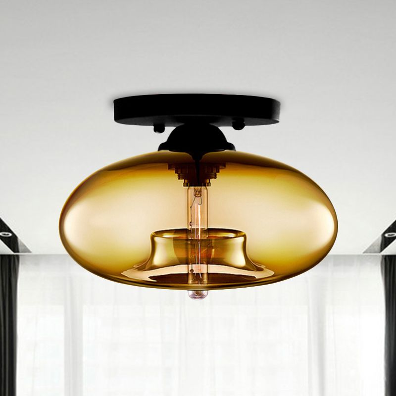 Glass Dome Overhead Light Fixture E26 Socket for Bedroom Living Room Home Interior Ambient Glow Compact Profile Metal Frame
