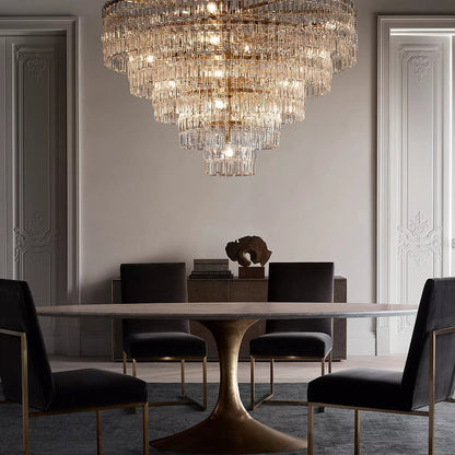 Multi-Tiered Crystal Ring Chandelier with Glass Chain Links for Dining Rooms and Living Rooms 36 48 60 Inch