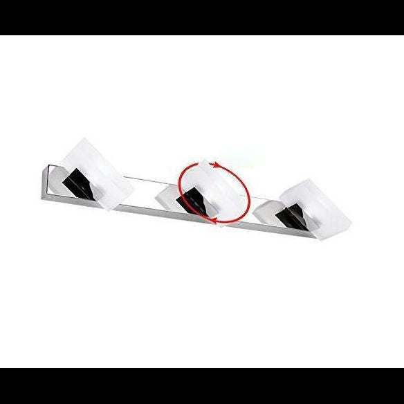 Modern Square LED Vanity Light Wall Sconce – Metal & Acrylic, Silver Finish, Rotatable Bulb for Bathroom Mirror Lighting
