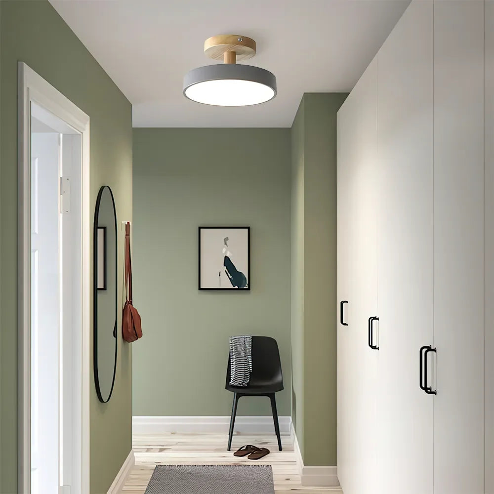 Flush Mount LED Light Fixture Wood Metal 12W for Bedroom Hallway Living Room Scandinavian Style Minimalist Low Profile Integrated Bulb Soft