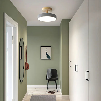 12W LED Flush Mount Light Wood & Green Finish for Bedroom Hallway Small Rooms Modern Scandinavian Style Ceiling Fixture 32-108 sq ft