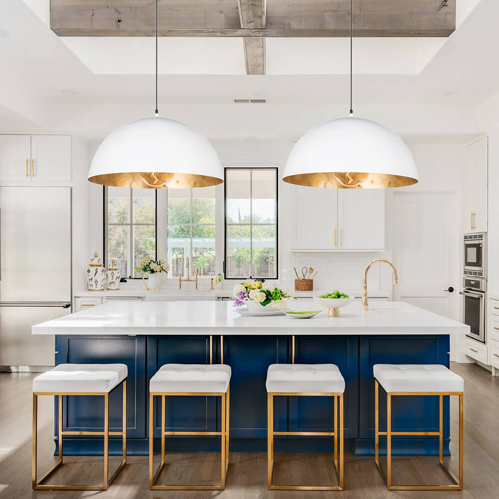 Statement Bowl Pendant Ceiling Light with Gold Interior – Adjustable Cable & Dimmable for Kitchen Island, Dining