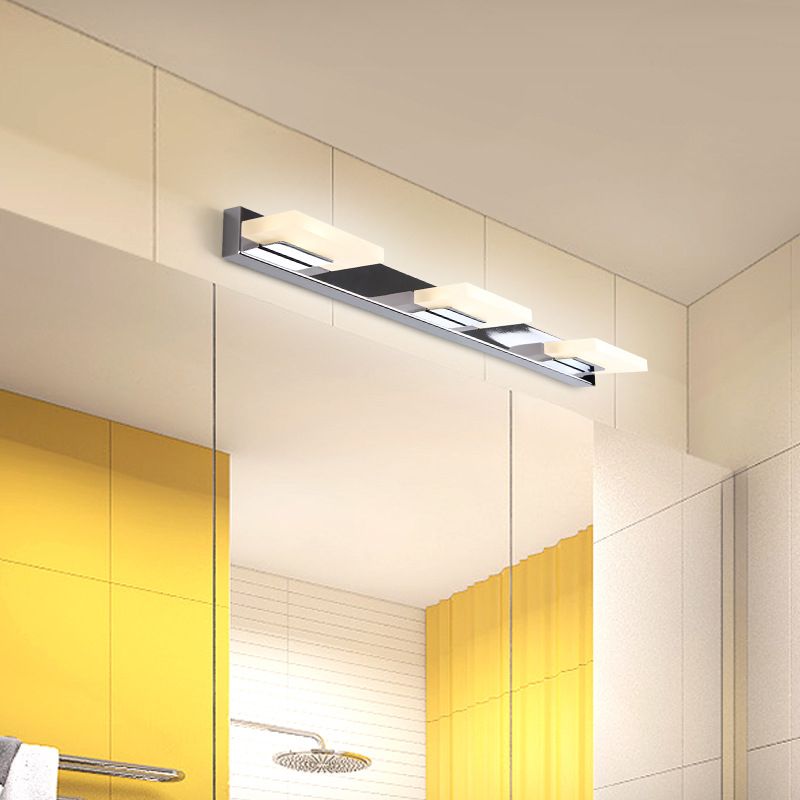 Modern Square LED Vanity Light Wall Sconce – Metal & Acrylic, Silver Finish, Rotatable Bulb for Bathroom Mirror Lighting