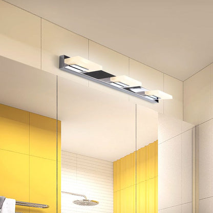 Modern Square LED Vanity Light Wall Sconce – Metal & Acrylic, Silver Finish, Rotatable Bulb for Bathroom Mirror Lighting