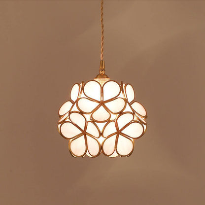Glass Shade Hanging Fixture 8-Inch Brass Finish Ceiling Light for Kitchen Dining Room Entryway Hardwired with Adjustable Cable