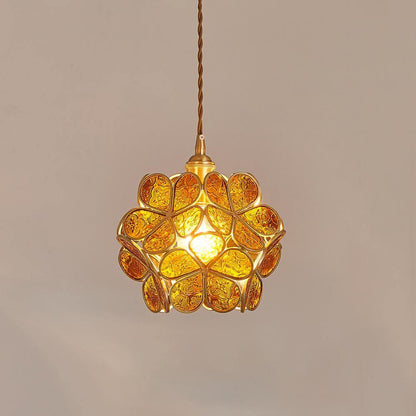 Glass Shade Hanging Fixture 8-Inch Brass Finish Ceiling Light for Kitchen Dining Room Entryway Hardwired with Adjustable Cable