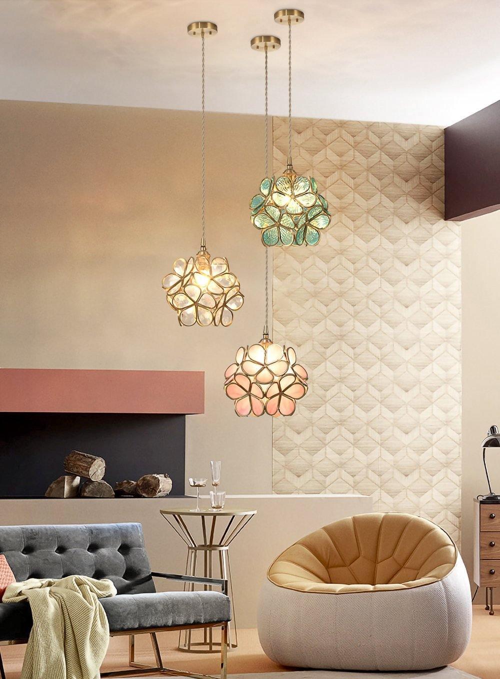 Glass Shade Hanging Fixture 8-Inch Brass Finish Ceiling Light for Kitchen Dining Room Entryway Hardwired with Adjustable Cable
