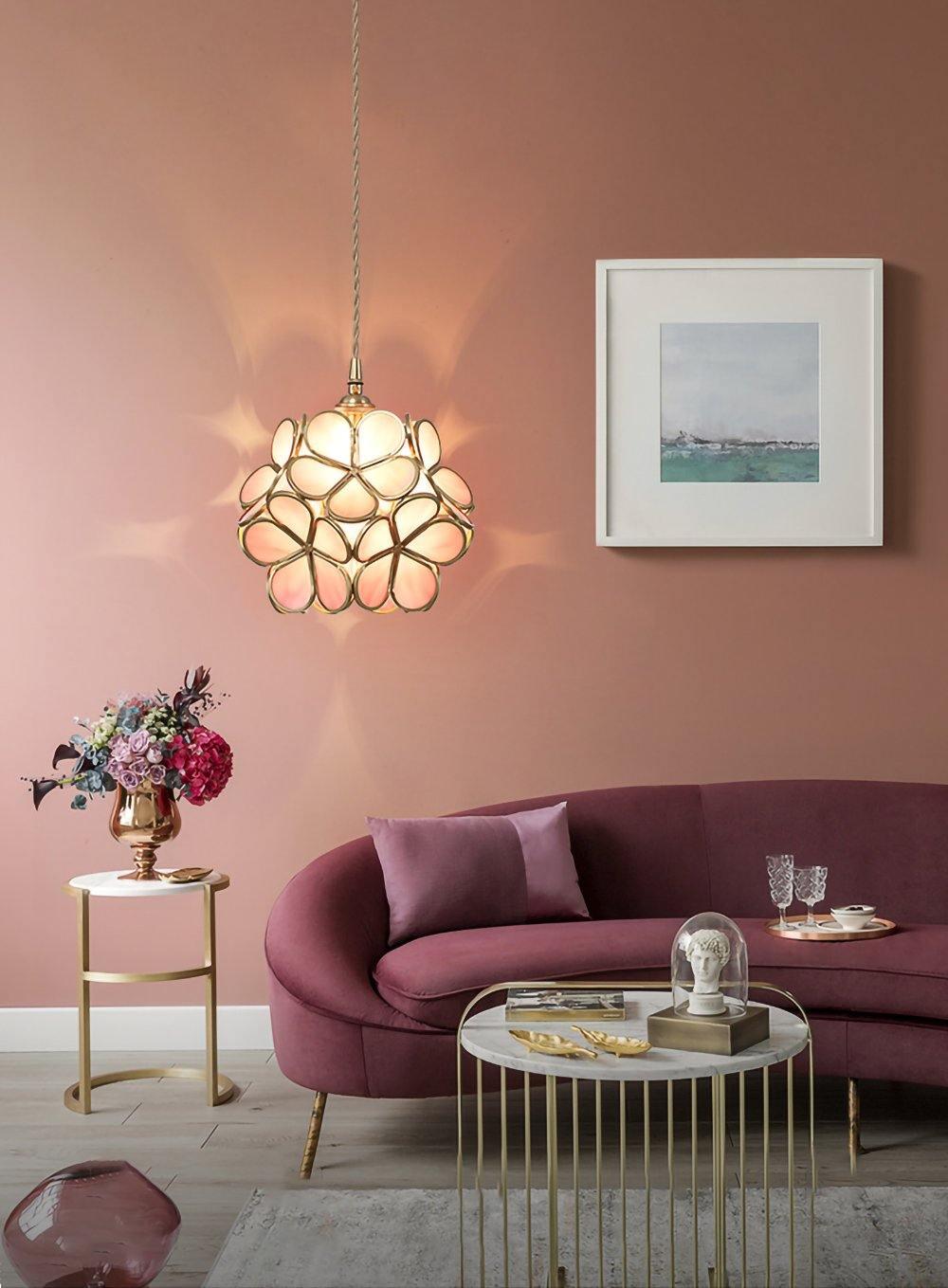 Glass Shade Hanging Fixture 8-Inch Brass Finish Ceiling Light for Kitchen Dining Room Entryway Hardwired with Adjustable Cable