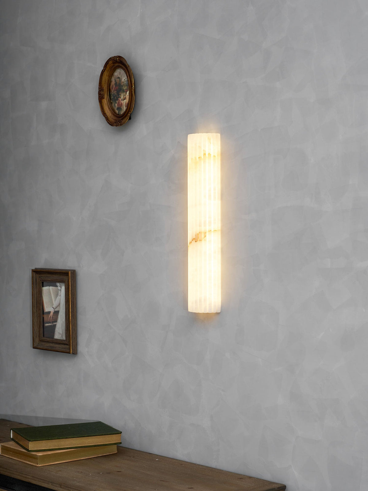 Natural Stone Wall Sconce 12 in Integrated LED Ribbed Surface Indoor Lighting Fixture for Bedroom Hallway Living Room Warm Ambient Glow