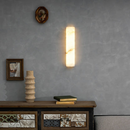 Natural Stone Wall Sconce 12 in Integrated LED Ribbed Surface Indoor Lighting Fixture for Bedroom Hallway Living Room Warm Ambient Glow