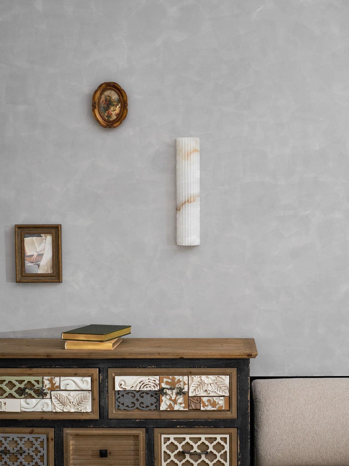 Natural Stone Wall Sconce 12 in Integrated LED Ribbed Surface Indoor Lighting Fixture for Bedroom Hallway Living Room Warm Ambient Glow