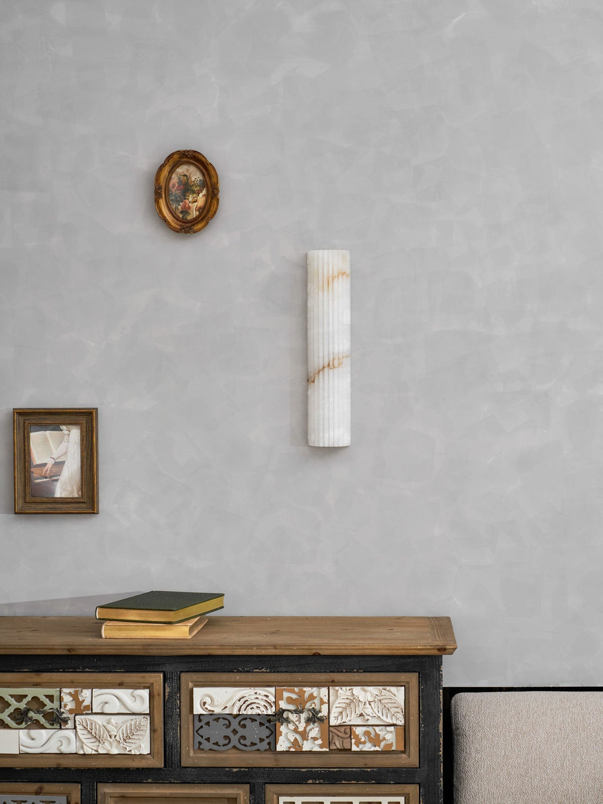 Natural Stone Wall Sconce 12 in Integrated LED Ribbed Surface Indoor Lighting Fixture for Bedroom Hallway Living Room Warm Ambient Glow