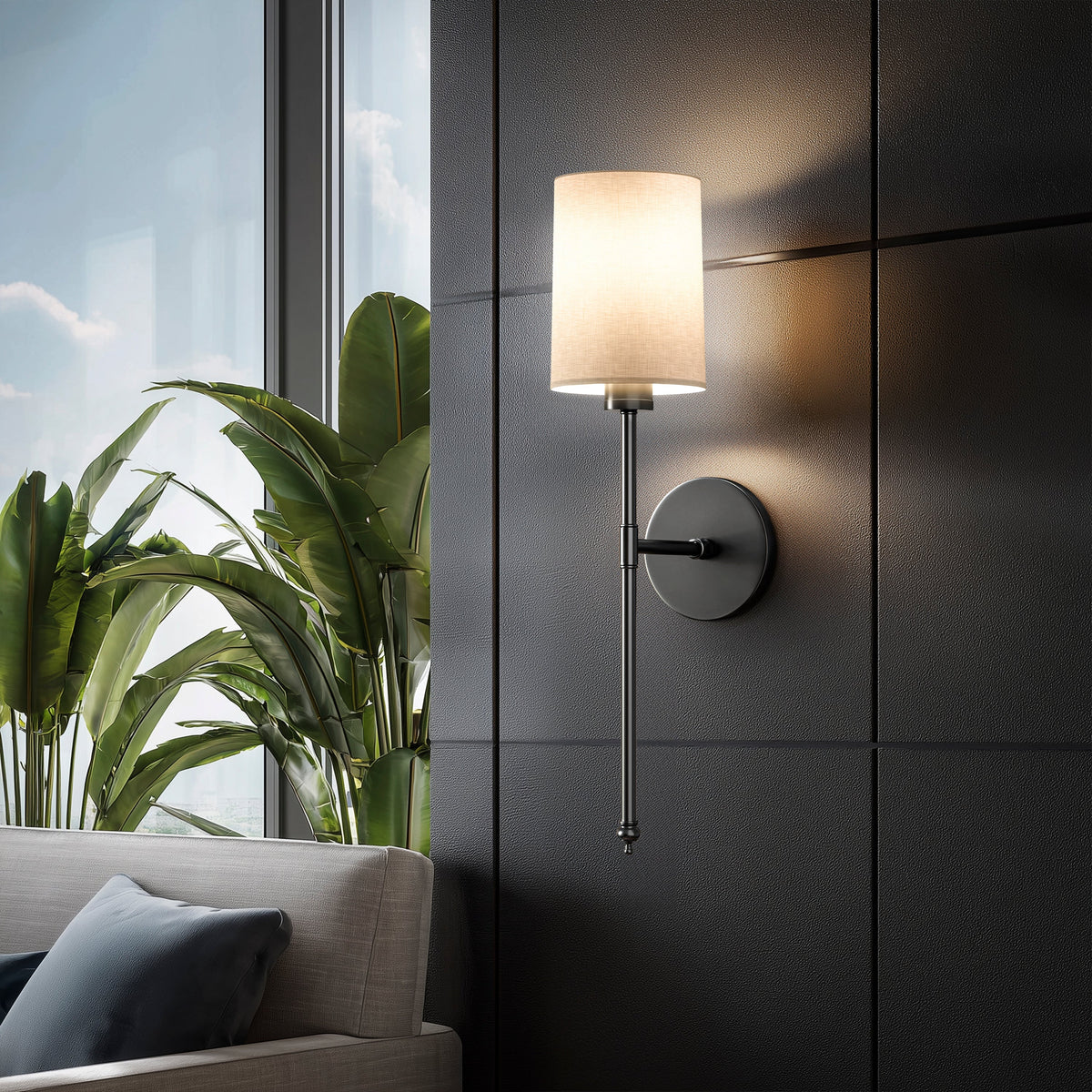 Rechargeable Sconce Set with Fabric Shade 20 in Height Wireless Installation RGB Dimmable Bedside Lights for Home Brushed Metal Finish Set o