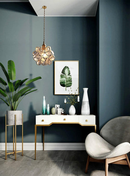 Glass Shade Hanging Fixture 8-Inch Brass Finish Ceiling Light for Kitchen Dining Room Entryway Hardwired with Adjustable Cable