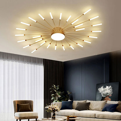 Starburst Dimmable LED Ceiling Light Flush Mount Black Gold Metal Acrylic Indoor Modern Fixture for Bedroom Living Room Dining Room