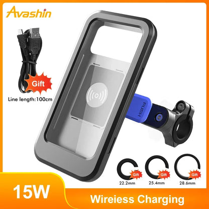 Waterproof Bike Phone Mount with Wireless Charging & 5000mAh Power Bank for E-Bikes & Motorcycles