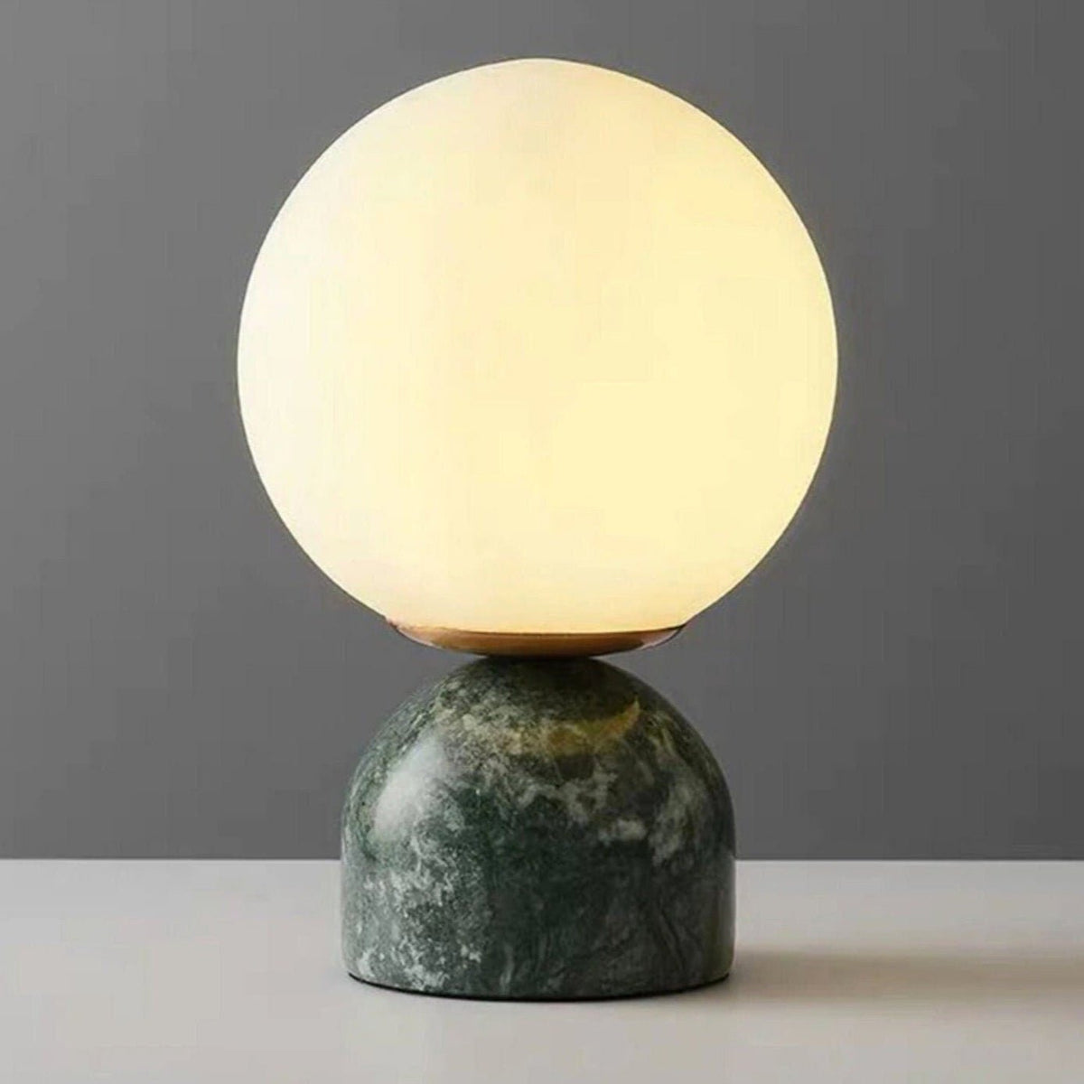 Spherical Glass Globe Accent Lamp with Natural Stone Base for Desk, Nightstand & Side Table | Modern Minimalist Home Lighting Fixture