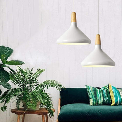 Hanging Ceiling Light Fixture Wire-Suspended E27 Socket Natural Wood Accent Modern Minimalist Style for Kitchen Island Dining Table Living R
