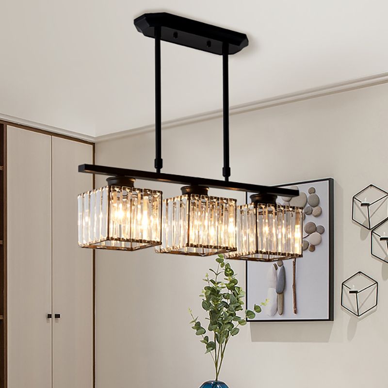 Multi-Light Overhead Fixture with Clear Glass Globes for Dining Tables & Islands – Adjustable Drop, Black Metal Frame, E27 Socket – Contempo