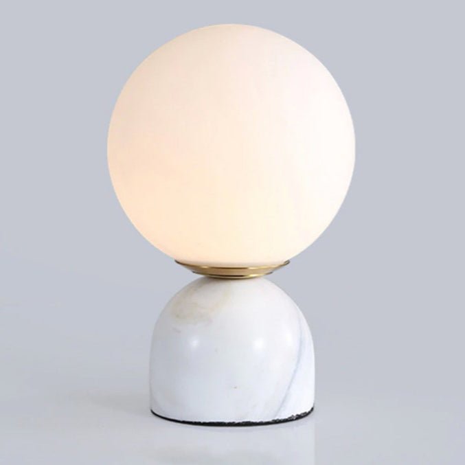 Spherical Glass Globe Accent Lamp with Natural Stone Base for Desk, Nightstand & Side Table | Modern Minimalist Home Lighting Fixture