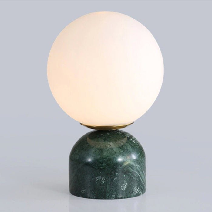 Spherical Glass Globe Accent Lamp with Natural Stone Base for Desk, Nightstand & Side Table | Modern Minimalist Home Lighting Fixture