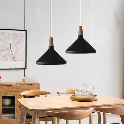 Hanging Ceiling Light Fixture Wire-Suspended E27 Socket Natural Wood Accent Modern Minimalist Style for Kitchen Island Dining Table Living R