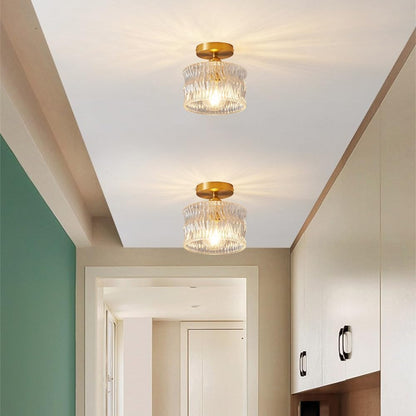 Flush Mount Ceiling Light 10 Inch Gold Metal Glass Shade for Bedroom Hallway Entryway E26 Socket Modern Ambient Fixture Home Décor