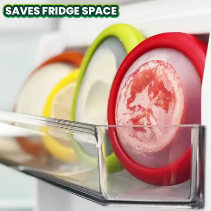 Stretch-Seal Half-Fruit Storage Containers with Snap-On Lids, Set of 4 Nesting Bins for Avocado Lemon Onion Tomato, BPA-Free Fresh Keeper