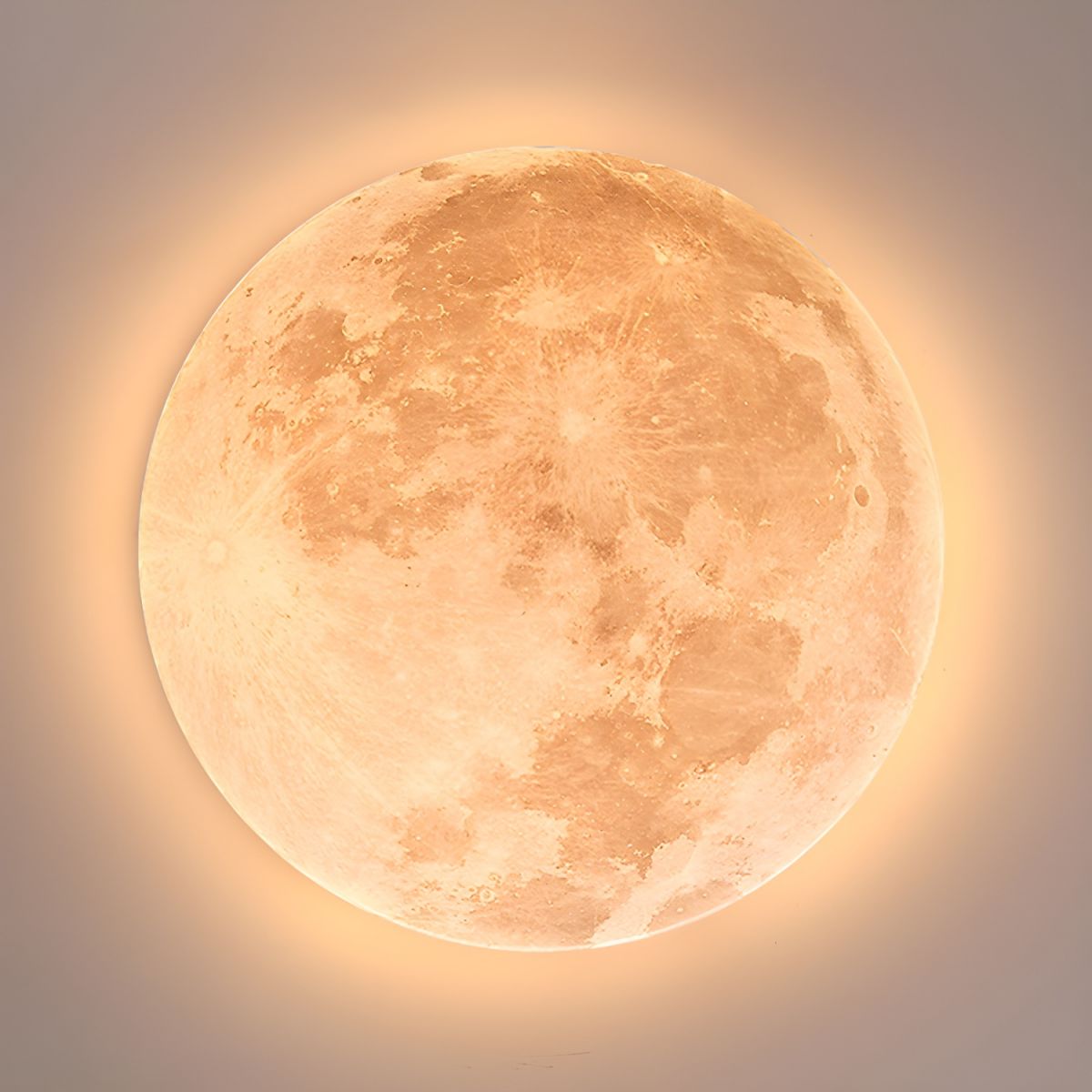 Round Flush Mount LED Fixture Moon Surface Wood & Acrylic 19 in Diameter Low Profile for Bedroom Living Room Hallway Ambient Lighting Japand