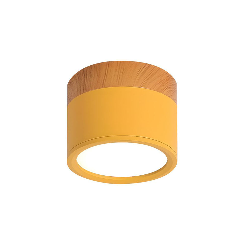 Round LED Flush Mount Light Fixture Wood Accent Aluminum 5W 7W for Entryway Bedroom Kitchen Hallway Ceiling Lamp Modern Minimalist Scandinav