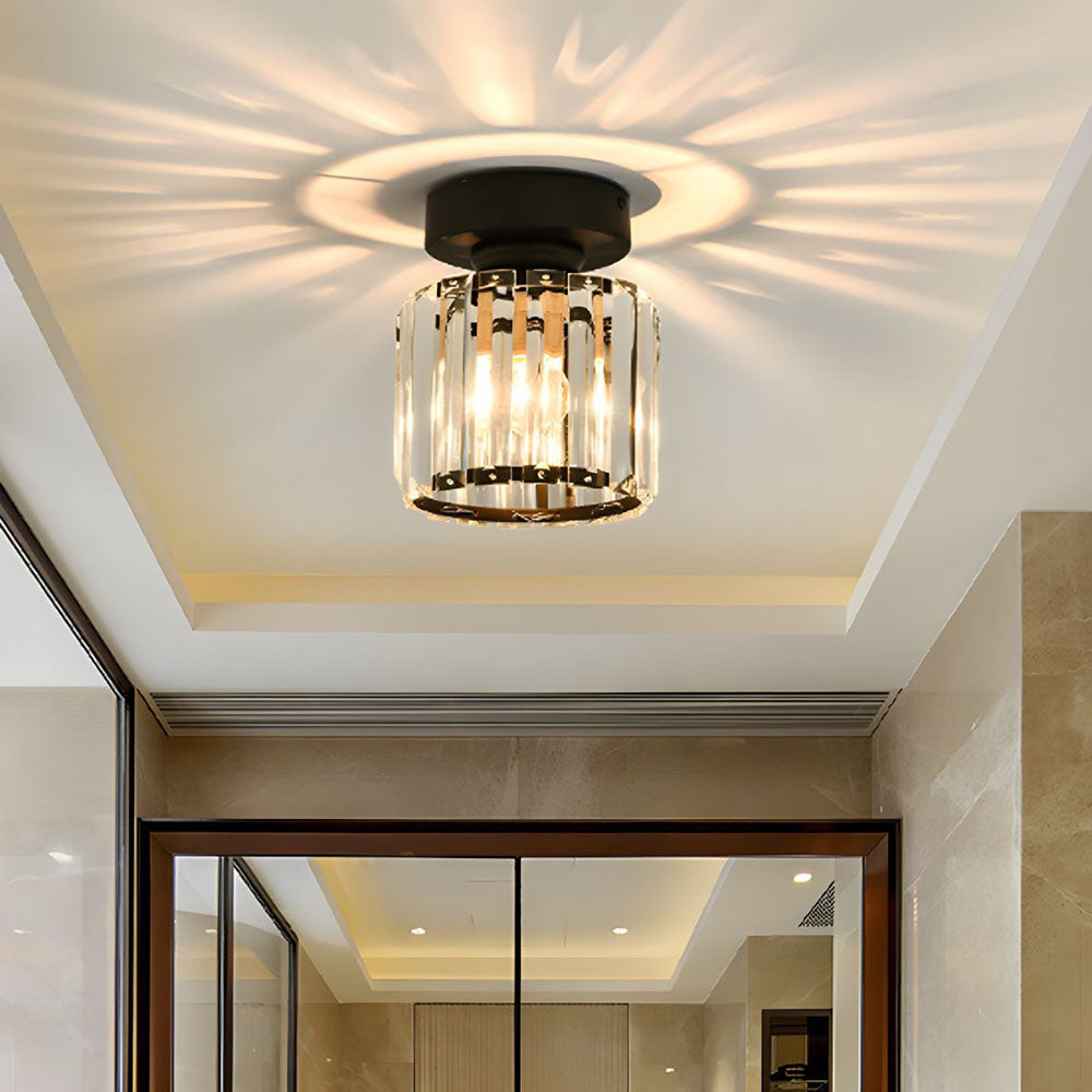 Cube Crystal Flush Mount Ceiling Light with Brass Frame 10 Inch for Bedroom Hallway Entryway Living Room Office Modern Home Lighting Fixture