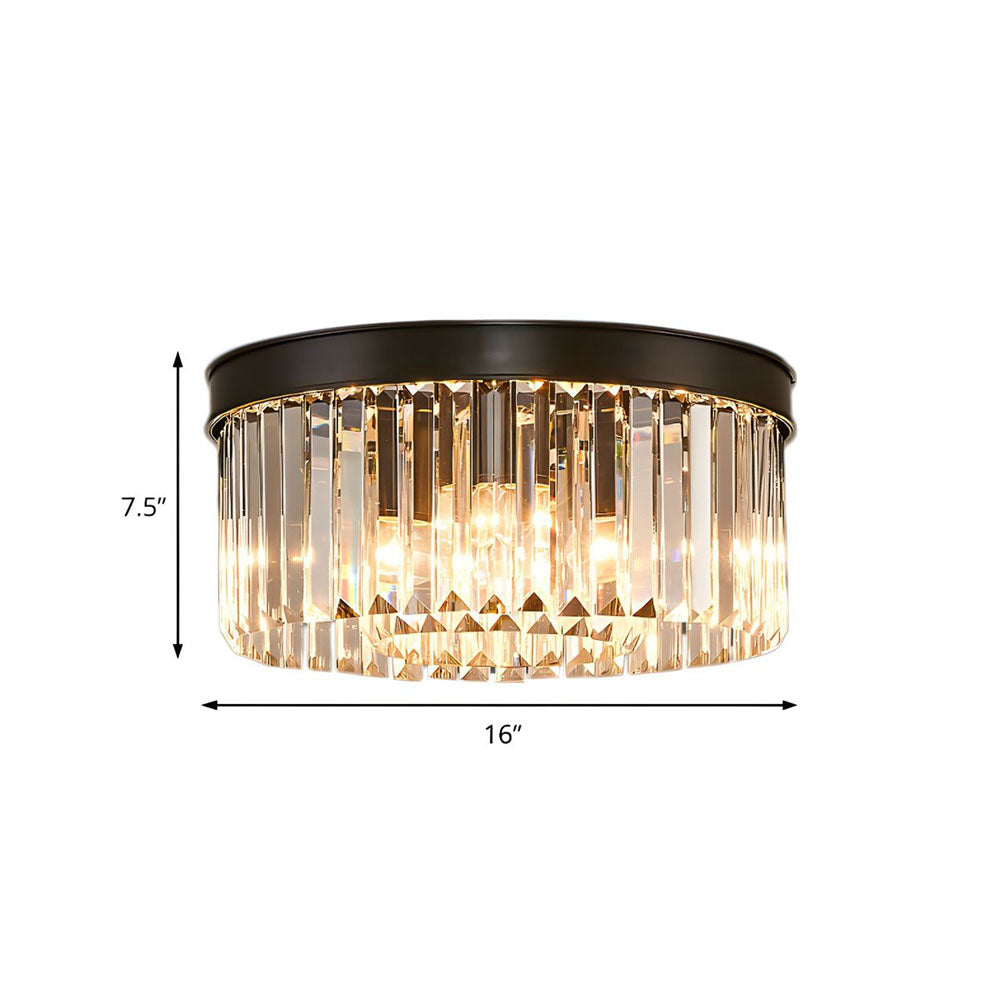Flush Mount Crystal Chandelier 16 Inch Gold Round Overhead Light for Entryway Bedroom Dining Room 4-Bulb Semi-Flush Fixture Metallic Frame