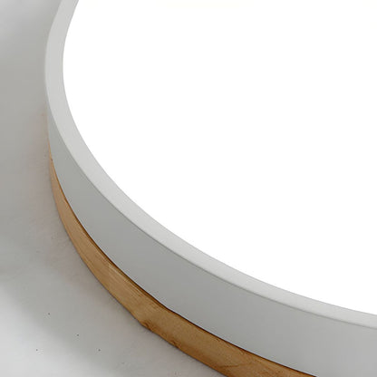 Round Wood Flush Mount LED Ceiling Light 3-Color Dimmable Scandinavian Style for Living Room Bedroom Kitchen