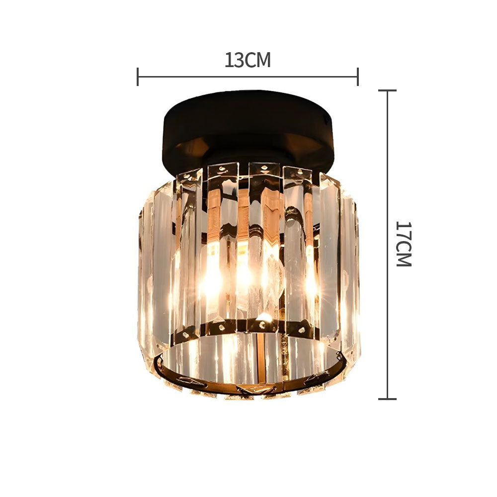 Cube Crystal Flush Mount Ceiling Light with Brass Frame 10 Inch for Bedroom Hallway Entryway Living Room Office Modern Home Lighting Fixture