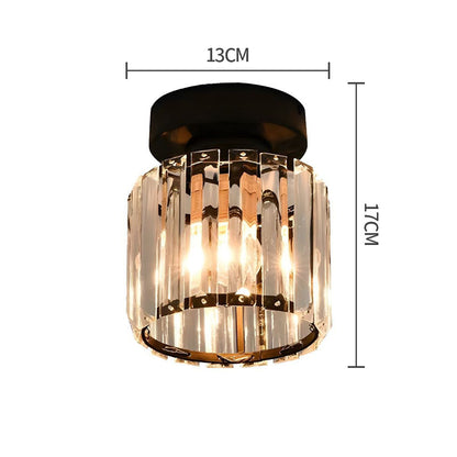 Cube Crystal Flush Mount Ceiling Light with Brass Frame 10 Inch for Bedroom Hallway Entryway Living Room Office Modern Home Lighting Fixture