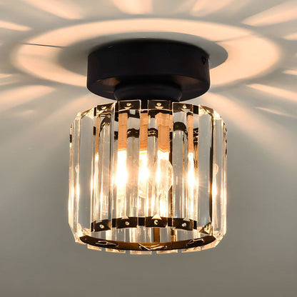 Decorative Flush Mount Light Fixture with Glass Cube and Metal Accents E27 Socket for Entryway Bedroom Small Room Ambient Overhead Lighting