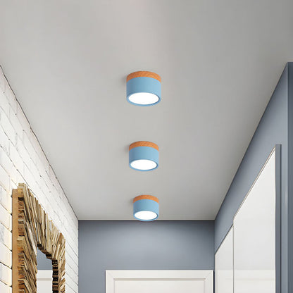 Round LED Flush Mount Light Fixture Wood Accent Aluminum 5W 7W for Entryway Bedroom Kitchen Hallway Ceiling Lamp Modern Minimalist Scandinav