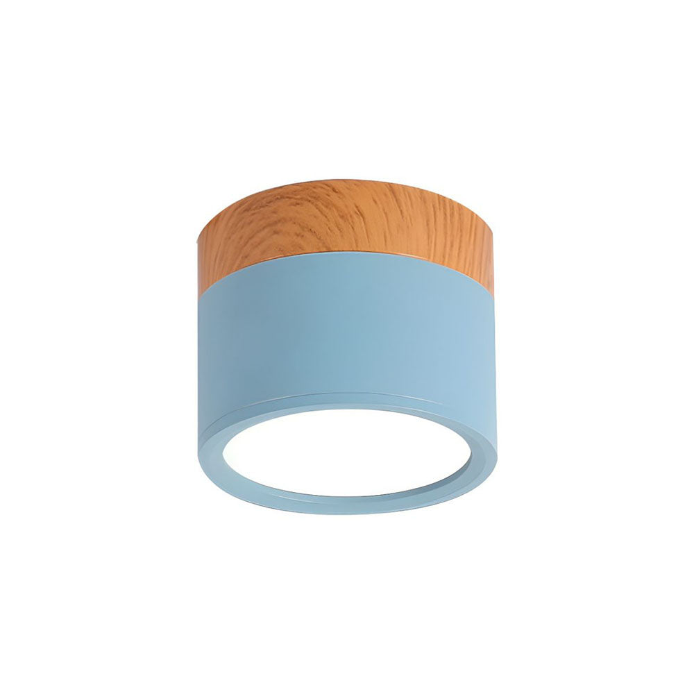 Compact LED Flush Mount Ceiling Light Fixture Wood & Metal Accent for Entryway Hallway Bedroom Kitchen 5W 7W Surface Mount Minimalist Modern