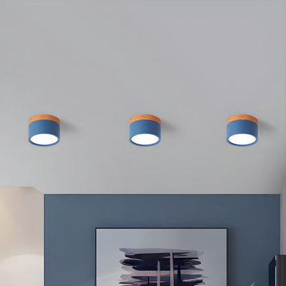 Round LED Flush Mount Light Fixture Wood Accent Aluminum 5W 7W for Entryway Bedroom Kitchen Hallway Ceiling Lamp Modern Minimalist Scandinav