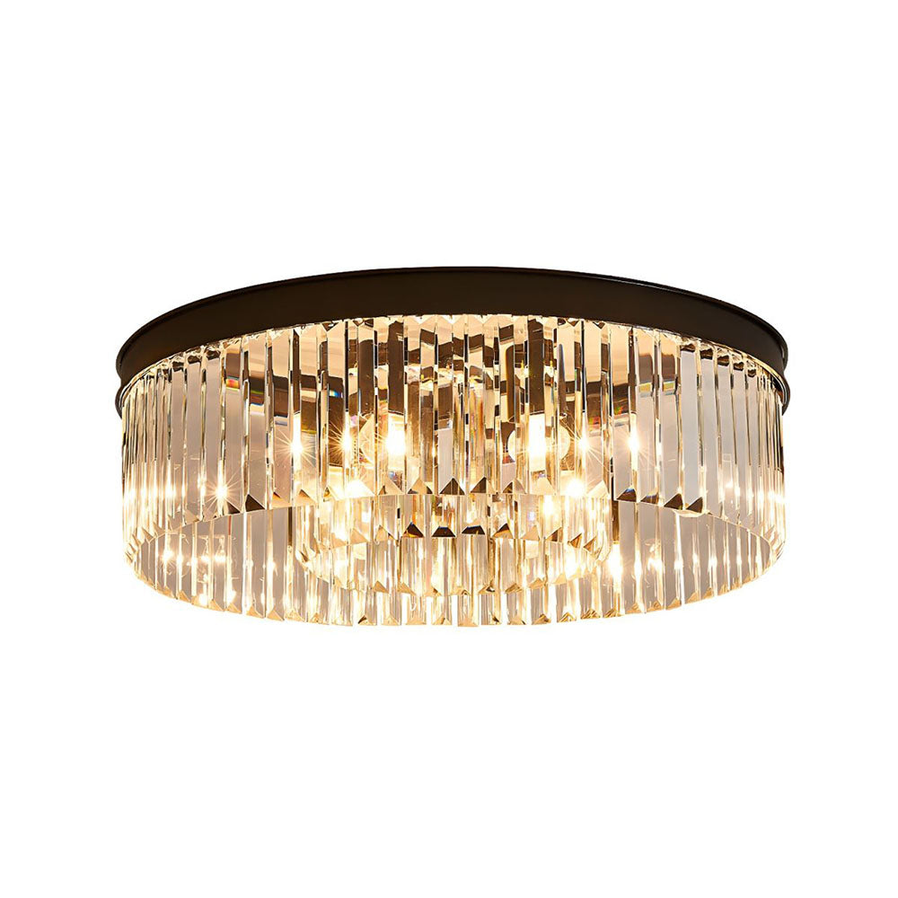 Flush Mount Fixture with Sparkling Accents 16 Inch Brushed Brass Metal Frame Crystal Drops for Entryway Dining Room Bedroom Den Four Bulb So