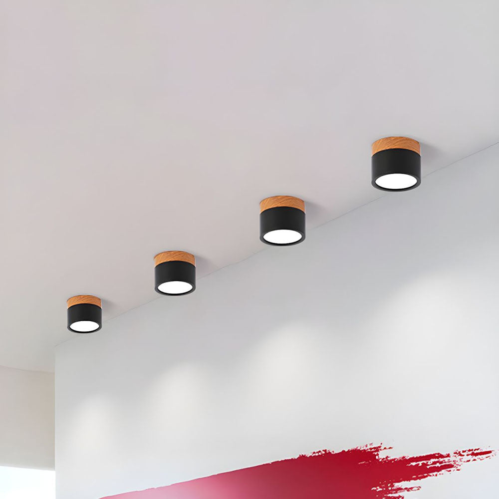 Compact LED Flush Mount Ceiling Light Fixture Wood & Metal Accent for Entryway Hallway Bedroom Kitchen 5W 7W Surface Mount Minimalist Modern